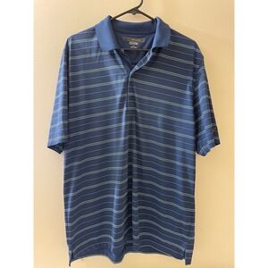 Greg Norman Play Dry Golf Polo Shirt Mens Large Blue Striped Short Sleeve Active